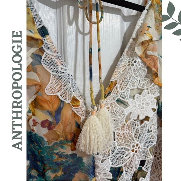 Anthropologie Floral Ruffle Maxi Hi Low Dress - V Neck Lined Romantic Size 20W - Picture 9 of 13